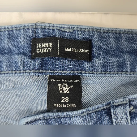 True Religion Jennie Curvy Skinny Mid-Rise Jeans Destroyed Women's 28 Blue - Picture 4 of 14